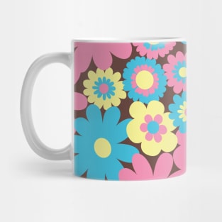 80s pastel retro flowers, pastel pink, pastel blue, pastel yellow, 60s retro pattern, groovy florals Mug